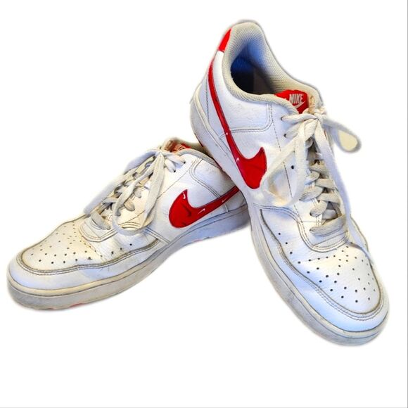 Nike Men's Low Top Vision Court Sneakers, Leather White & University Red, 11 - Picture 1 of 6